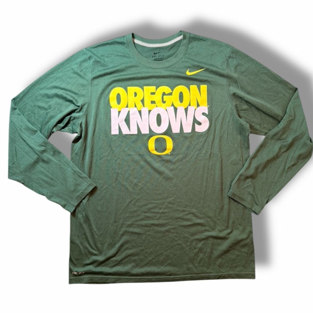 Oregon Ducks Nike Long Sleeve Oregon Knows Tee Green Graphic Casual Mens Size L